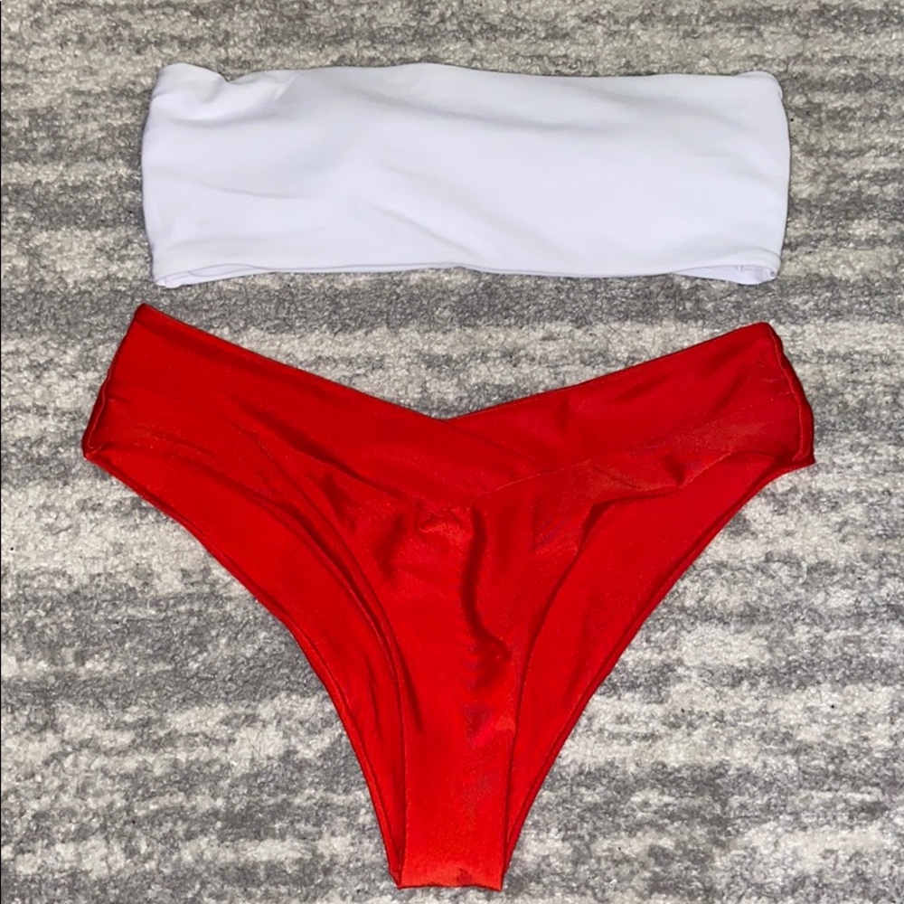 SHEIN red cross bottom bandeau swim suit